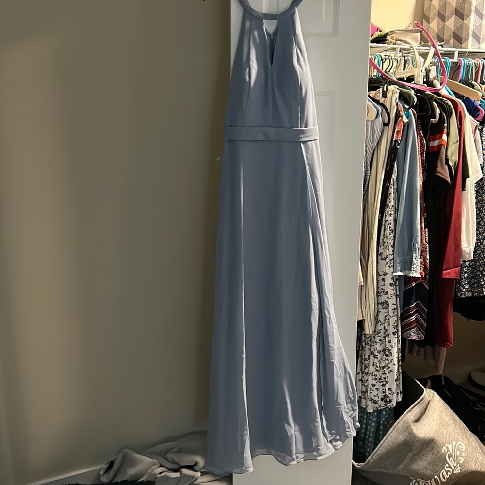 Dusty Blue Floor Length Bridesmaids Dress